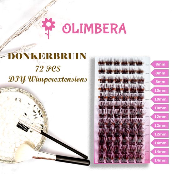 Wimpers individuels marron foncé, 72 Wimpers , extensions de cils à DIY , courbure D, 0,07 mm, tige large de 8 à 14 mm, Wimpers individuels à faire soi-même (extensions de cils en grappe, faux Wimpers)