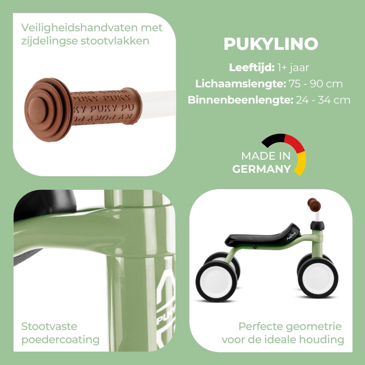Puky Pukylino loopfiets retro groen - 1 jaar - jongens en meisjes — afbeelding 3