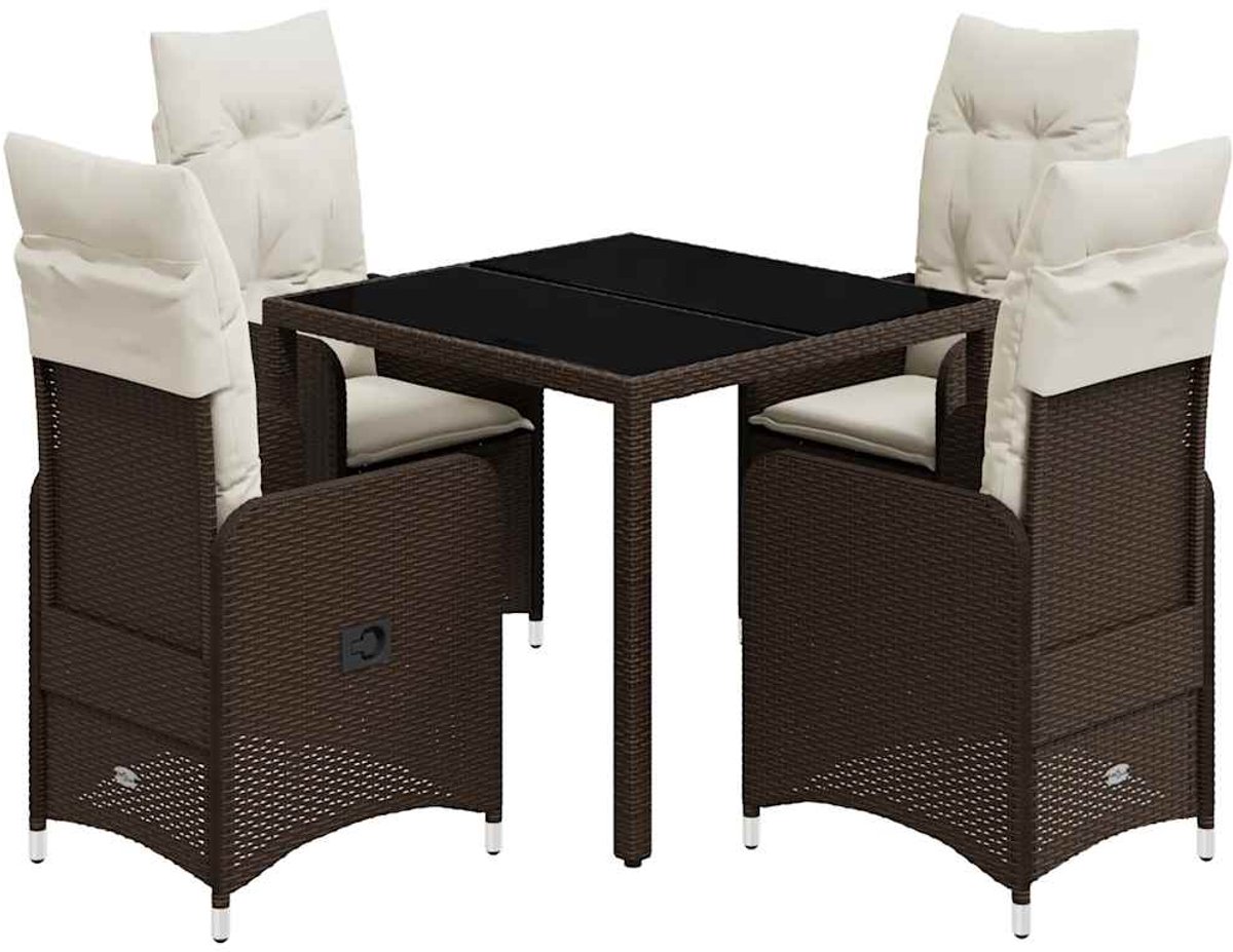 The Living Store 5-delige Bistroset met kussens poly rattan bruin - Tuinstoel - Bistroset - Lounge Set - Buitendecoratie - Patio Furniture