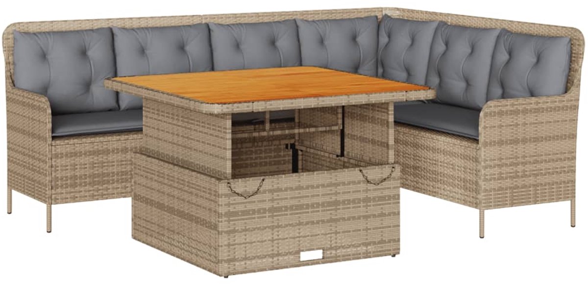 The Living Store 2-delige Loungeset met kussens poly rattan beige - Tuinbank - Lounge Set - Buitendecor - Outdoor Furniture - Relaxstoel