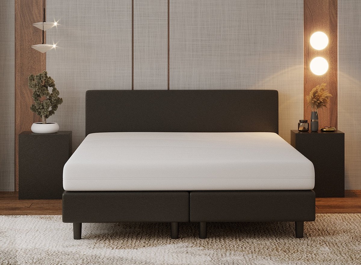 Nessa® - 160x200 Boxspring Bjorn Zwart PU Skin Leder - Inclusief Pocketvering matras