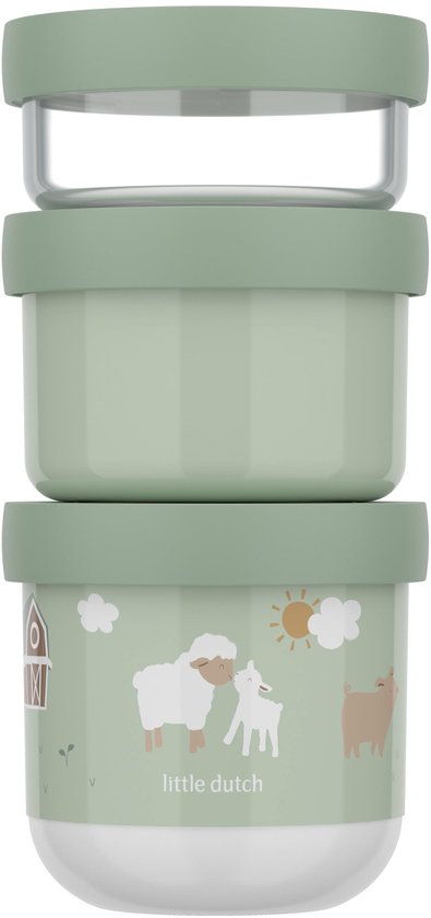 Mepal Mio Snackbox stack 3 pièces Little Dutch - 550 ml - Empilez autant que vous avez besoin - Compatible micro-ondes et lave-vaisselle - Little Farm