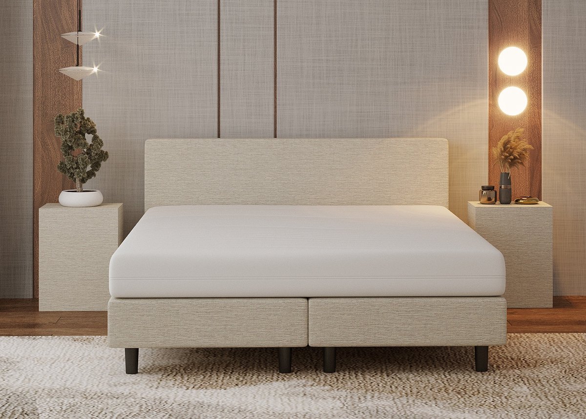 Nessa® - 160x200 Boxspring Bjorn - Crème - Beige - Inclusief 20cm dik HR45 Koudschuim Comfort matras