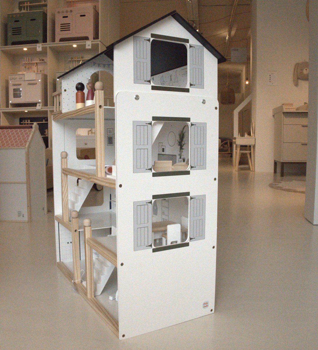 Petite Amélie Houten Poppenhuis - Zwart, grijs en wit - H.80 cm - Incl. 19 Poppenhuis Meubels – Voor een moderne speelwereld vol avonturen — afbeelding 17