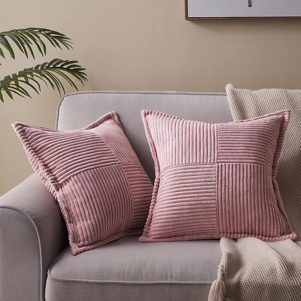 Unyqoos ® Set van 2 Zachte Corduroy Kussenslopen in Roze, 40 x 40 cm, voor Stijlvolle Decoratie