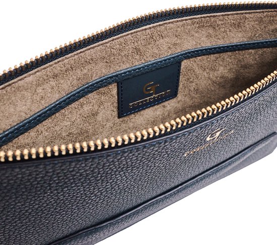 GT Collection - Sac à main en cuir pour homme - Bleu avec détails dorés - Article fait main au design unique - Fabriqué en cuir de veau véritable de haute qualité - Dimensions : 28 x 18 cm