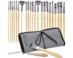 Kurtzy 24 Stuks Artiesten Verfkwasten Set met Etui - Nylon Haar Kwasten Set voor Acryl, Waterverf, Gouache of Olieverf - Ideaal voor Schmink, Miniatuur Detailleren, Nail Art & Steenverven