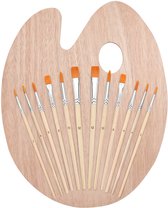 Set de Peinture Kurtzy avec palette en bois (12 pinceaux) et palette de peintres ovales pratiques - À utiliser avec des Acryl, des huiles et des aquarelles - Pour la Peinture sur toile, céramique, Argile, bois et modèles