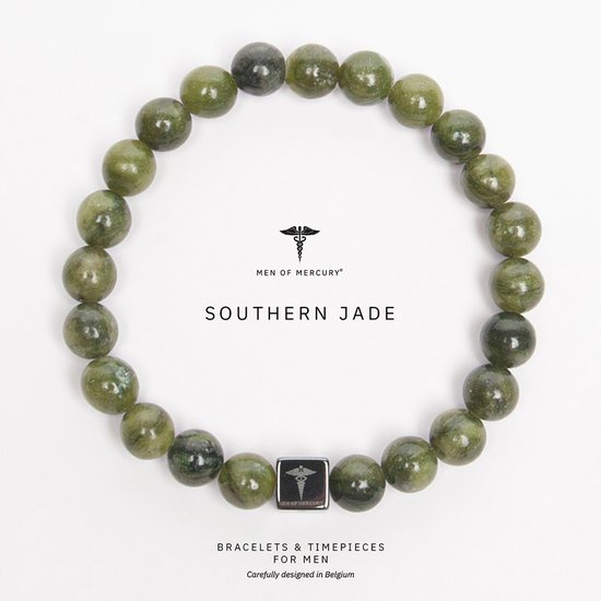 MEN OF MERCURY® Natuursteen Armband Heren - Southern Green Jade - Handgemaakt & Elastisch - Stoer & Tijdloos - Manueel Geknoopt - Spirituele Betekenis - Duurzaam & Sterk - Cadeauverpakking - Groen - 17 cm - Bestseller
