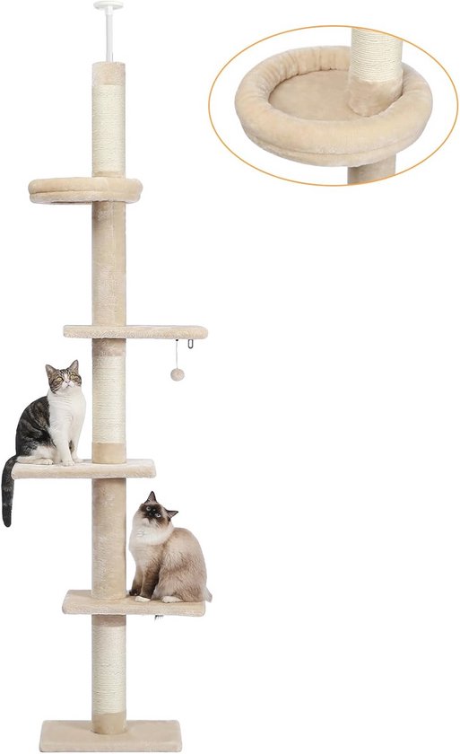 Meows Luxe Kattentoren - Hét Paradijs Voor Katten/Poezen - Met Krabpaal En Holletje Meerdere Verdiepingen Hoogte 145 Cm Beige