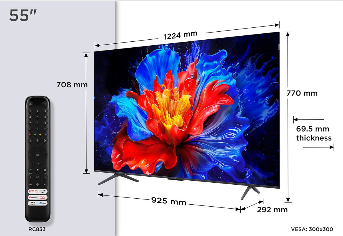TCL 55P8K - QLED Smart TV - 55 inch - 4K Ultra HD - AiPQ Pro - Google TV