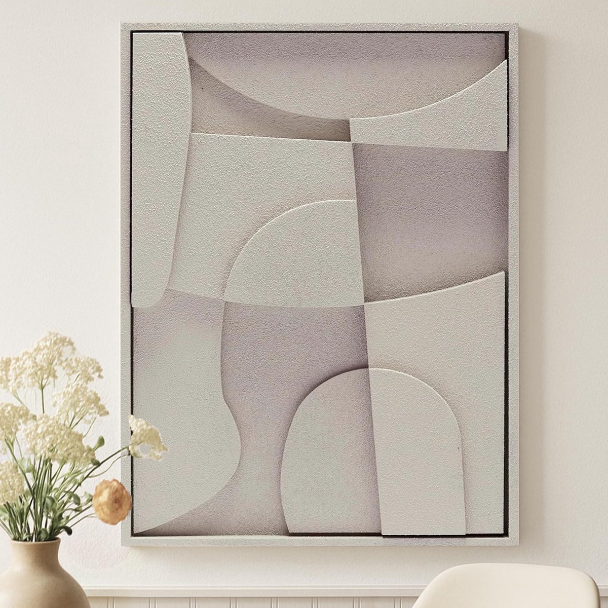 Ibenzoa Abstracte Handgeschilderde 3D Wanddecoratie op Canvas voor Moderne Interieurs, 40 x 60 cm grijs