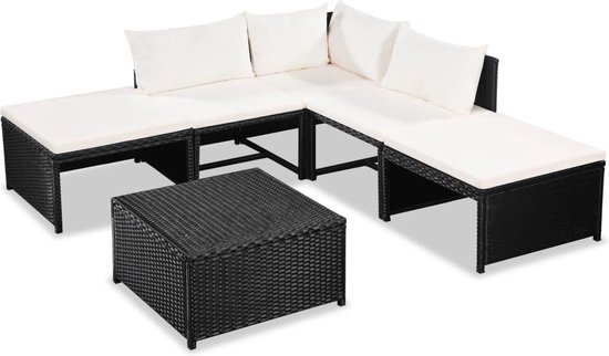 vidaXL 6 delige Loungeset met kussens poly rattan zwart vidaXL 6 delige Loungeset met kussens poly rattan zwart