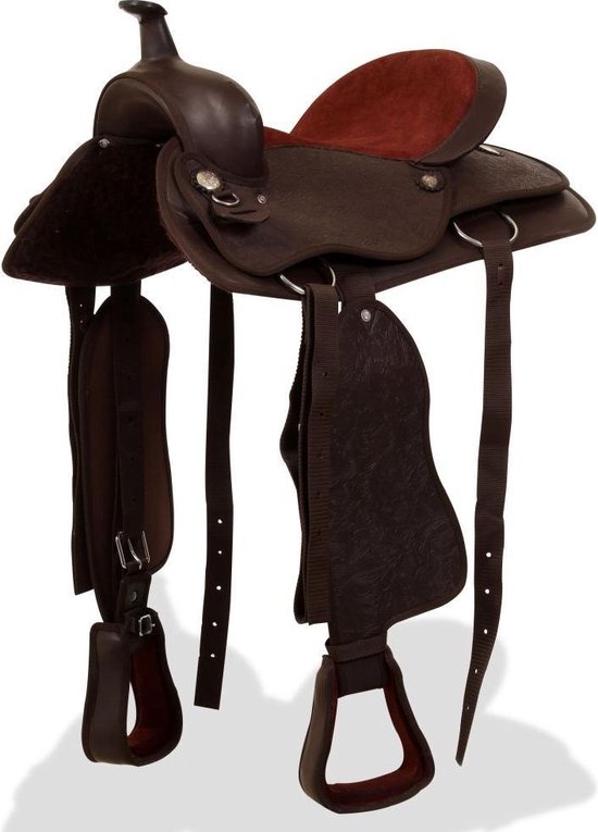 vidaXL Western zadel. hoofdstel en borstriem 15" echt leer bruin vidaXL Western zadel. hoofdstel en borstriem 15" echt leer bruin