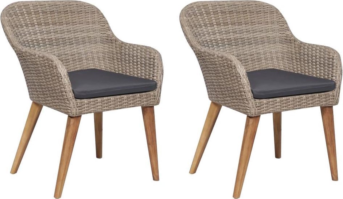 vidaXL - Tuinstoelen - 2 - st - met - kussens - poly - rattan - bruin