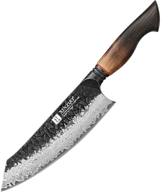 Damascus Santoku-mes 18 Cm - Ultrascherp Koksmes Met Houten Handvat