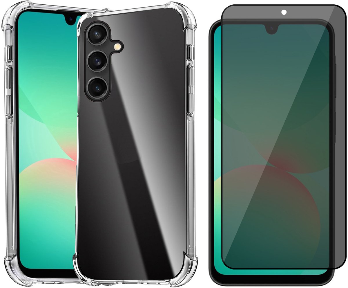 Hoesje geschikt voor Samsung Galaxy A17 5G / A26 - Privacy Screenprotector Volledig Dekkend Glas - Shockproof Transparant