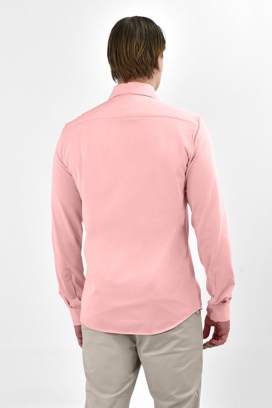 Vercate - Strijkvrij Overhemd - Japanese Knitted - Piqué Katoen - Roze - Slim Fit - Lange Mouw - Heren - Maat 44/XL