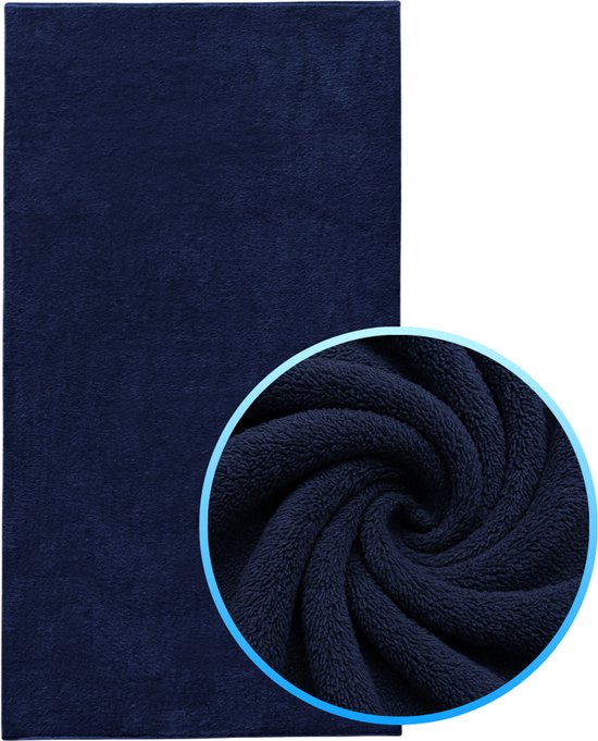 Funnies Strandlaken XXL Navy Donkerblauw Extra groot - 100x200 cm - Hoogwaardig Katoenen OEKO-TEX Strand Handdoek - 500 gram/m2 Luxe Dikte - Extra zacht - Sneldrogend Badhanddoek - Ideaal voor Strand, Sauna, Zwembad, Vakantie en Sport - Badlaken