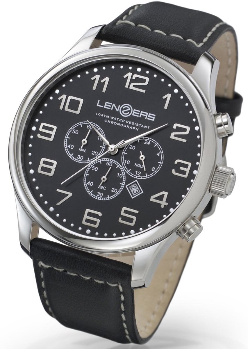 Lenzers Javelin Chronograph XL Herenhorloge met Stopwatch en Datum - Quartz 48mm