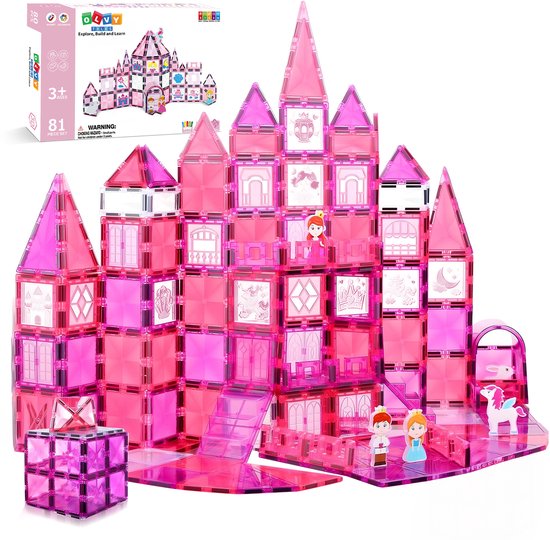 Magnetic Tiles - Magnetisch Speelgoed - Magnetische Tegels - Educatief & Constructie - Montessori - 81 Stuks - Bouwstenen - Bouwblokken - Voor 3, 4, 5, 6, 7, 8, 9 Jaar - Bouw je Magna Wereld - Kinderen - Olvy