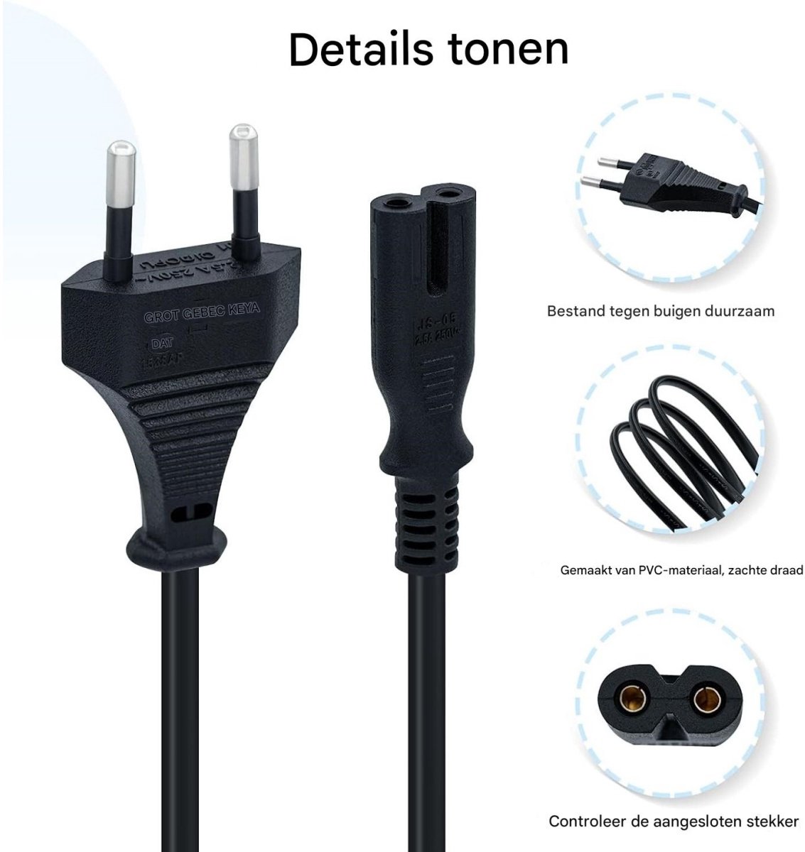 c7 kabel - 1,5 m zwarte stroomkabel - C7-draad Euro-stekker - C7 2-pins stroomkabel - stroomkabel 2 aderig - geschikt voor PS5 / PS4 / PS3 / Xbox Series X/S - zwart — cadeau in Cadeau-ideeën - foto 2