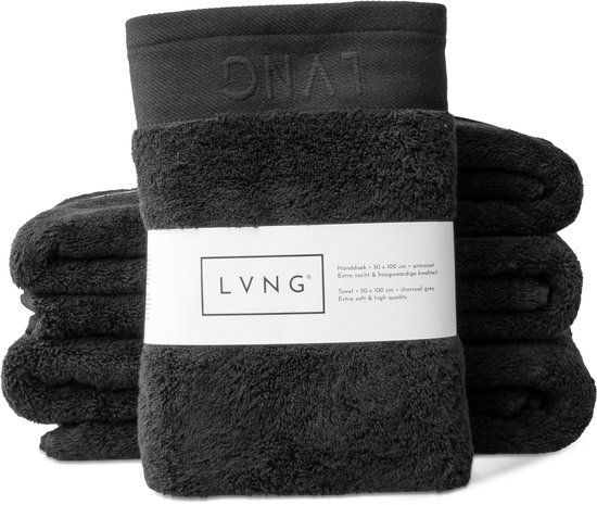 LVNG Handdoeken 50 x 100 - Set van 6 stuks - 100% Biologisch Katoen - 600g/m2 - Hotelkwaliteit - Luxe handdoeken - Badtextiel - Antraciet