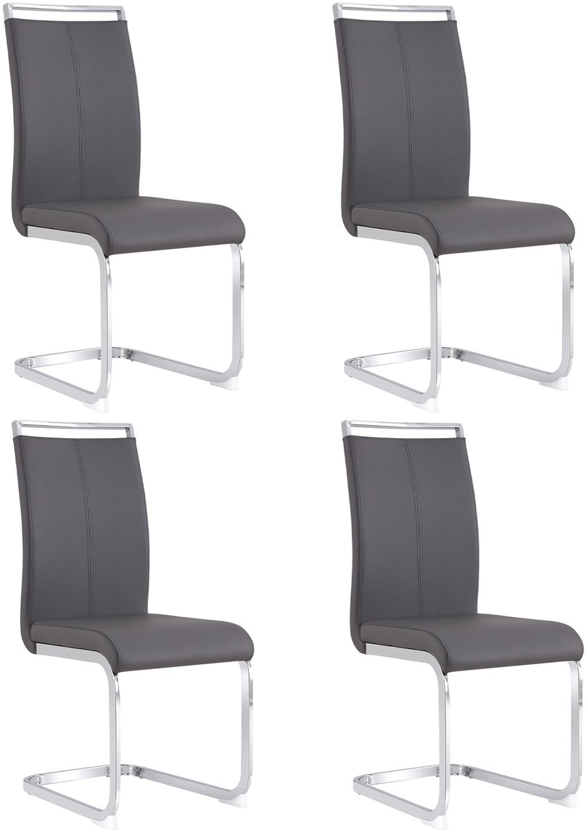 Merax Eetkamerstoelen Set van 4 – Grijs Kunstleer – Verend Sledeframe