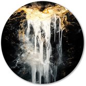 Abstracte waterval met gouden accenten - Waterval muurdecoratie rond - Ronde muurdecoratie stroming - Abstract expressionisme - Unieke dibond muurcirkel - Slaapkamer wanddecoratie - Muurcirkel aluminium 60x60 cm