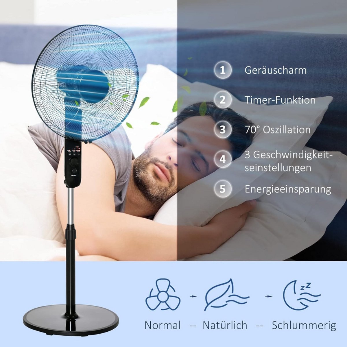 Statiefventilator - Zomerkoeling - Staande ventilator - Verkoeling woonkamer - Slaapkamer ventilator - Hittegolf oplossing - Verstelbare ventilator - Ventilator met afstandsbediening - Stille ventilator - Draaibare kop - Frisse lucht in huis - Ventil – foto 3