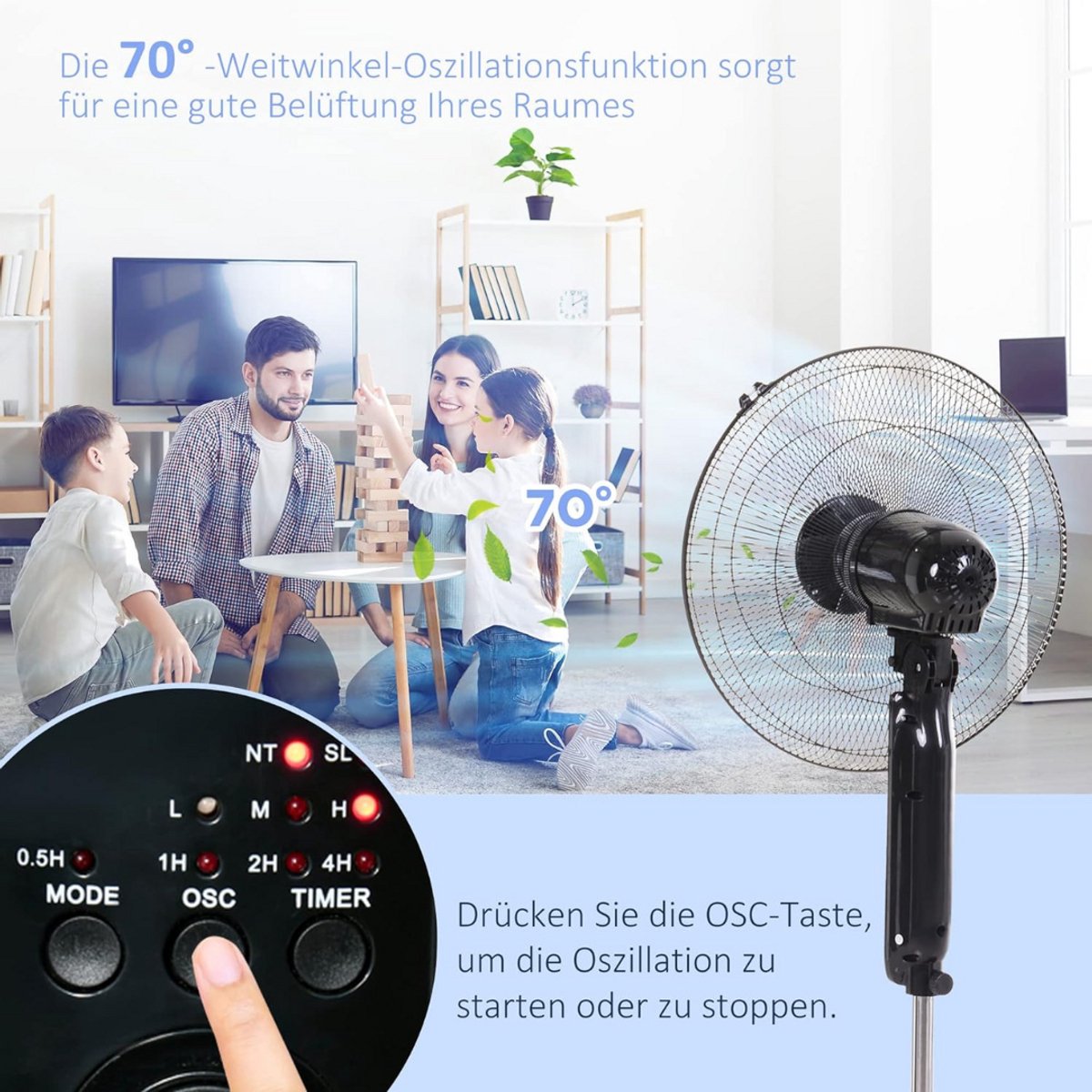 Statiefventilator - Zomerkoeling - Staande ventilator - Verkoeling woonkamer - Slaapkamer ventilator - Hittegolf oplossing - Verstelbare ventilator - Ventilator met afstandsbediening - Stille ventilator - Draaibare kop - Frisse lucht in huis - Ventil – foto 4