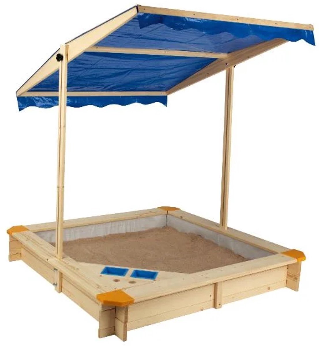 Multifunctionele Houten Zandbak- Buitenspeelgoed– In hoogte Verstelbaar Dak, Speelhoek & UV-bescherming! Afmeting:118x118x118cm — afbeelding 2
