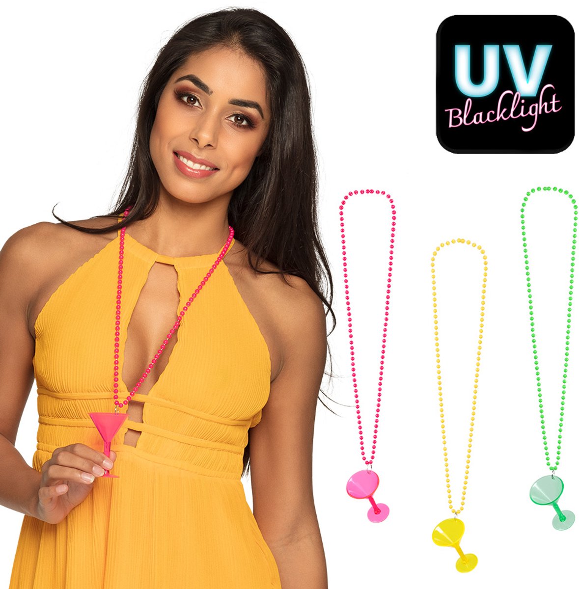 Boland - Ketting shotglaasje Cocktail Roze,Geel,Groen,Neon - Volwassenen - Unisex - - Hawaii - Themafeest - Tuinfeest