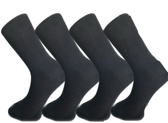 Les chaussettes médicales de Nakkie | 100% coton | Anti bactérien | Noir | Taille 43-46 | 4 paires | Chaussettes pour diabétiques | Chaussettes sans élastique | Sans couture