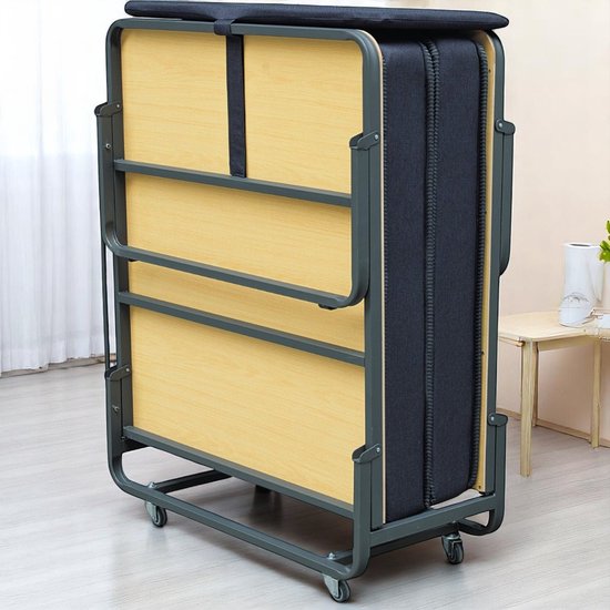 Sleepking - Plooibed / Vouwbed - Bino - 90x200 - Zwart - 15cm dik pocketvering matras - incl. beschermhoes - Dagelijks te gebruiken