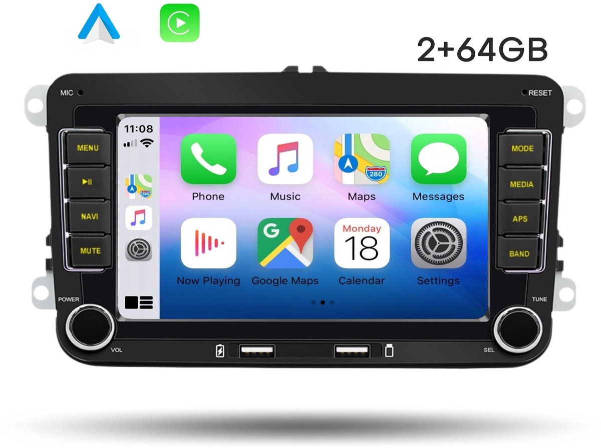 Boscer® Autoradio - Volkswagen Skoda & Seat - Apple Carplay & Android Auto (Draadloos) - 2+32GB - Android 10 - Navigatiesysteem - 7 Inch HD scherm - Achteruitrijcamera & Externe Microfoon