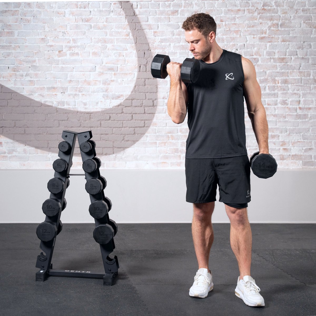Centr Gewichten - Dumbbell Tower - Halterset Dumbbell Set - PU Dumbbells - 4 t/m 14 kg - 6 Paar - incl. Centr Lidmaatschap by Chris Hemsworth