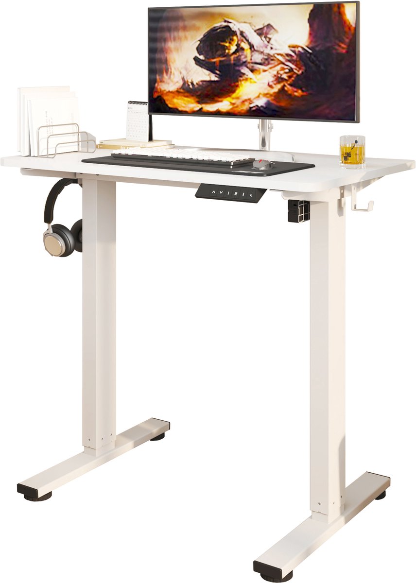 Worktrainer MiniDesk Elektrisch Zit-Sta Bureau Wit – Verstelbaar Bureau met Memoryfunctie – Ergonomisch Bureau voor Thuiswerken en Kantoor – 73-118 cm