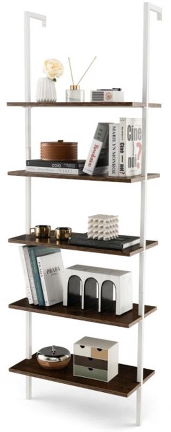 Wandrek ladder boekenkast Stoer - industrieel metaal hout - 152 cm hoog - wit Wandrek ladder boekenkast Stoer - industrieel metaal hout - 152 cm hoog - wit
