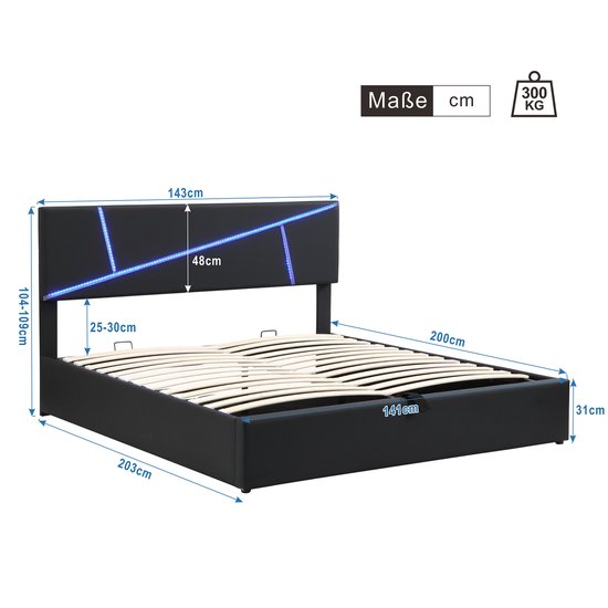 Gestoffeerd Bed 140 X 200 Cm Met 4 Lades, USB & LED Stopcontacten Metalen Frame En Mdf Hout Goudkleur