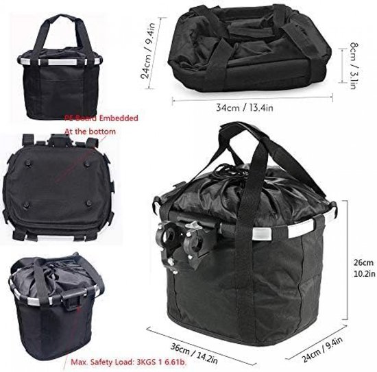 Panier vélo - Panier vélo chien - Panier vélo élégant - Panier vélo chien amovible - pour petits chiens MAX 5 KG - Panier vélo chien avant - Haute qualité - Universel - Polyester - Imperméable - rapidement amovible - grande capacité - Zwart