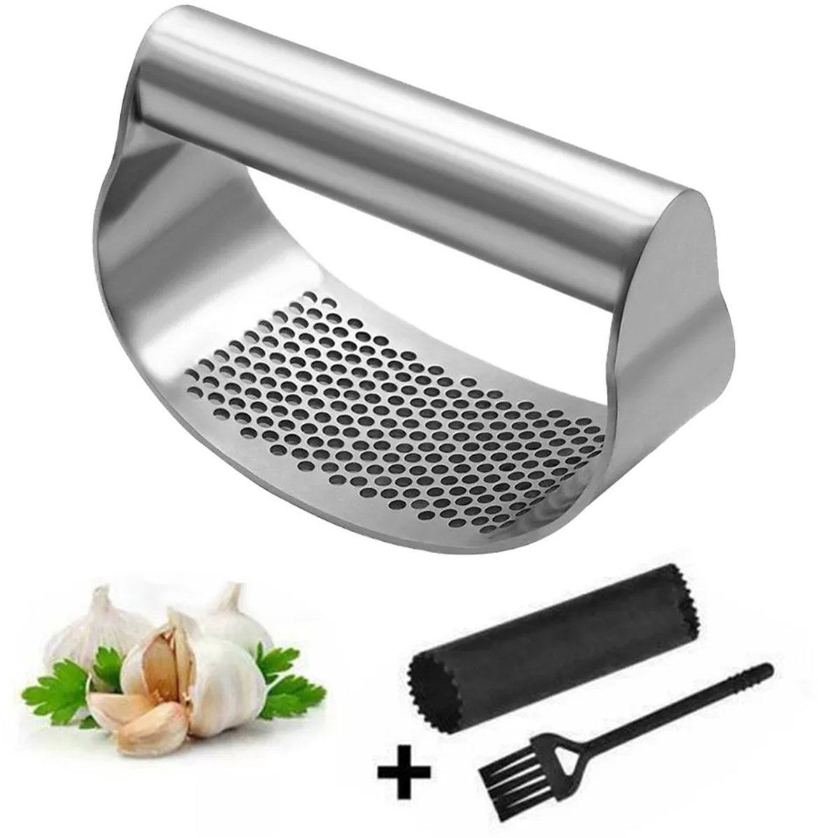 Kinghoff KH-1632 - Knoflookpers Set - 3-delig - Roestvrij staal - Ergonomisch