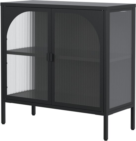 Draaibare barkast - uitschuifbare bartafel met 2 deuren en 3 verstelbare planken - open opbergruimte - zwart