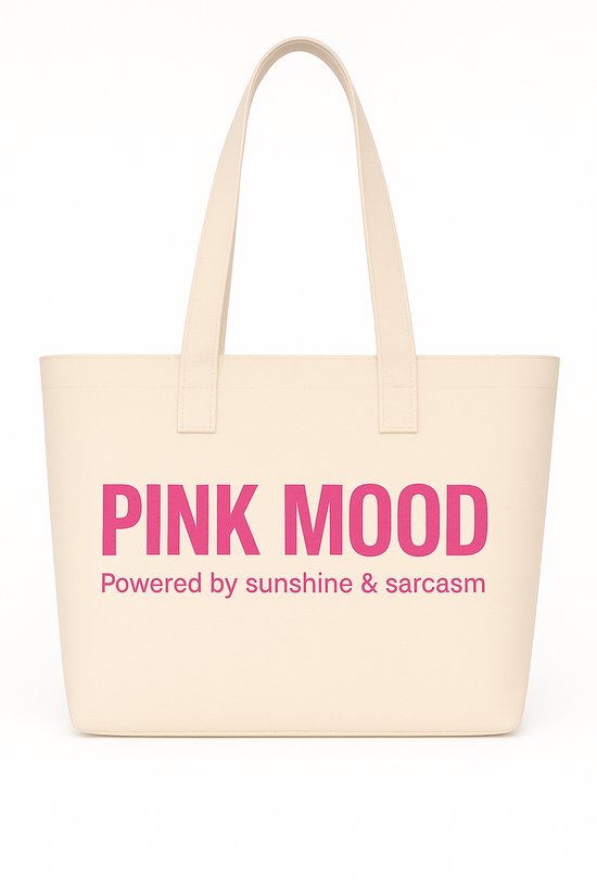 Sac de plage Pink Mood - Sac fourre-tout - Sac de plage zippé - Sac idéal pour les moments privilégiés - 52 x 33 x 14 cm - Beige/Rose