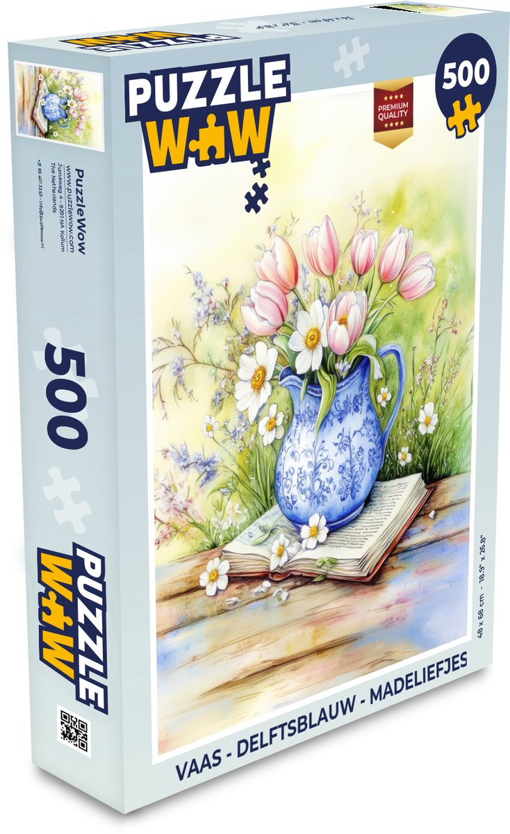 Puzzel Vaas - Delftsblauw - Madeliefjes - Legpuzzel - Puzzel 500 stukjes