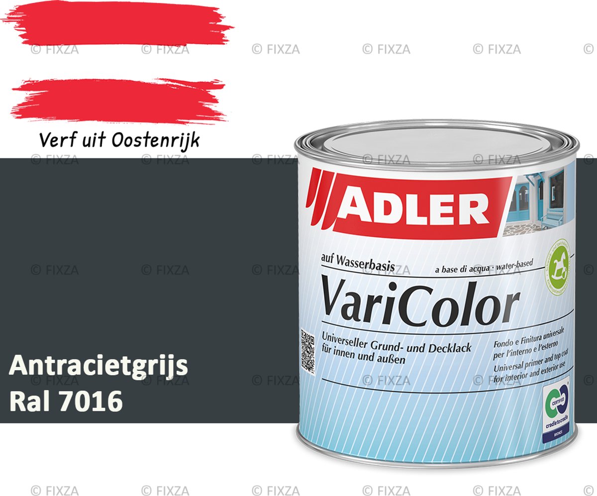 ADLER Varicolor Lakverf RAL 7016 – Antracietgrijs 750 ml – 2-in-1 Houtverf, Metaalverf en Kunststof Lak voor Binnen & Buiten