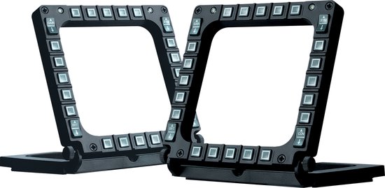 Deux cadres de cockpit Thrustmaster MFD Cougar noirs avec des boutons blancs sur fond noir.