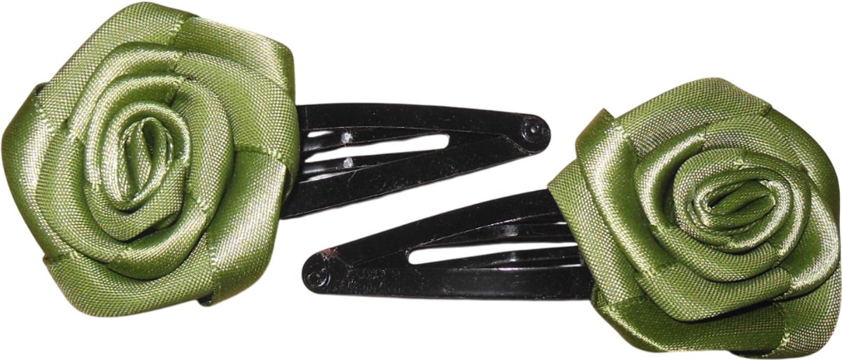 2 roosjes klein met klik-klak haarspeldje kaki groen