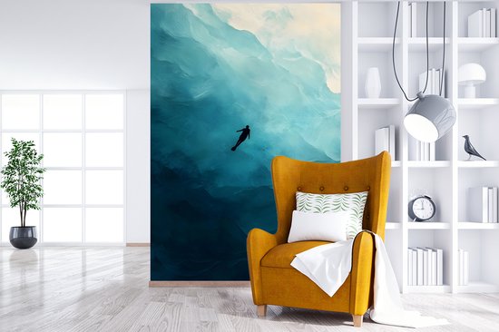 Behang - Fotobehang Zee - Silhouet - Abstract - Blauw - Breedte 145 cm x hoogte 220 cm