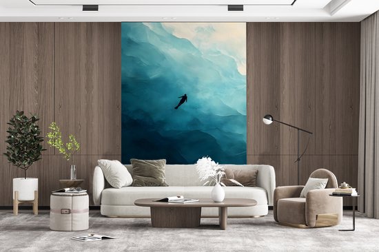 Behang - Fotobehang Zee - Silhouet - Abstract - Blauw - Breedte 145 cm x hoogte 220 cm